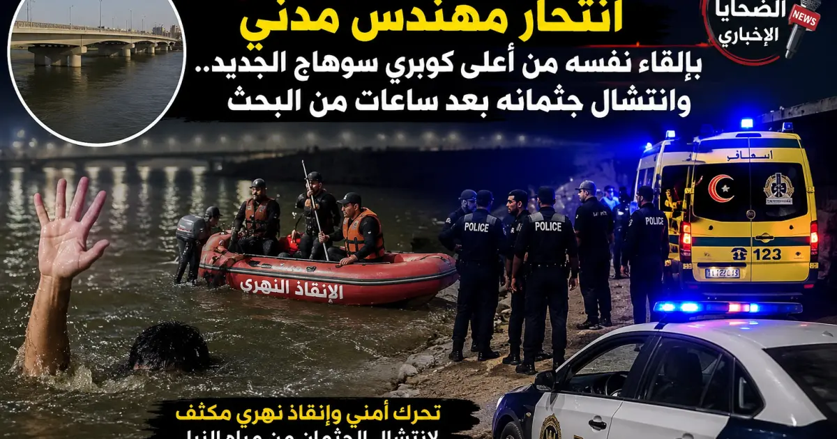     حصري-لموقع الضحايا . «مصطفى» يلقى بنفسه من أعلى كوبري سوهاج الجديد والإنقاذ النهري ينتشل جثمان
