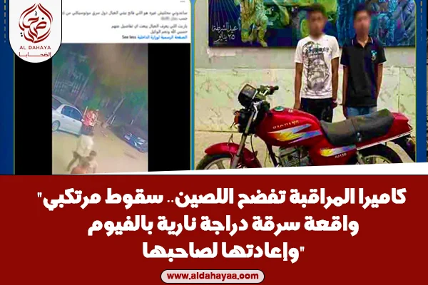 "كاميرا المراقبة تفضح اللصين.. سقوط مرتكبي واقعة سرقة دراجة نارية بالفيوم وإعادتها لصاحبها"