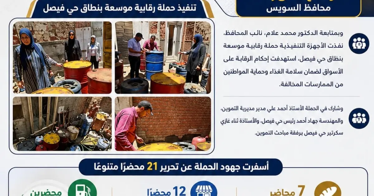 محافظ السويس يوجه بحملة رقابية.. وضبط مخالفات بترولية
