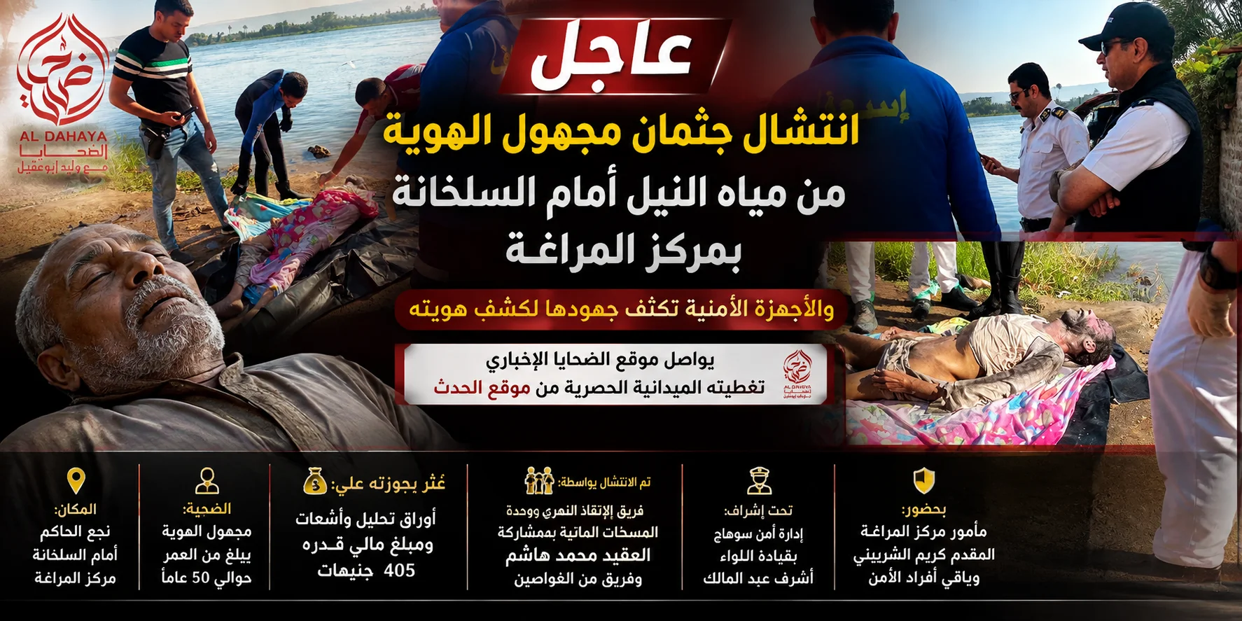 صورة 2 - فيديو كامل | لحظة انتشال جثمان مجهول الهوية من مياه نهر النيل أمام السلخانة بمركز المراغة.. والأجهزة الأمنية تواصل جهودها لكشف هويته